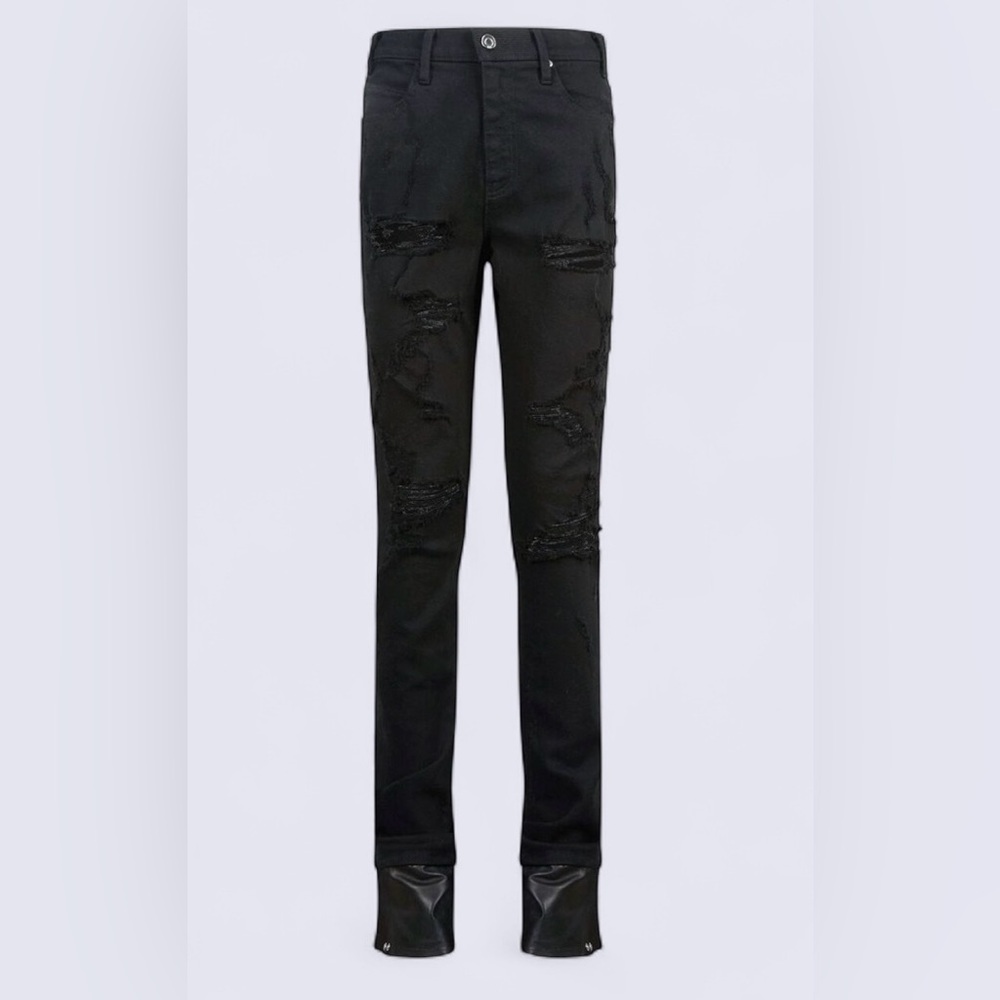 RtA Rivka women’s‎ black distressed ripped jeans Pants faux Leather hem size 27